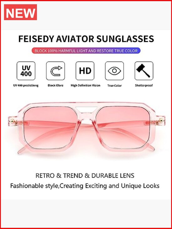 Retro Square Aviator Sunglasses UV400 Protection Wrap Around Frame